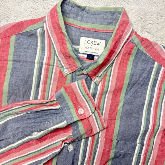 J. Crew Other - J Crew Madras Striped Button Down Shirt Men Size L Casual Red Blue Work
Preppy